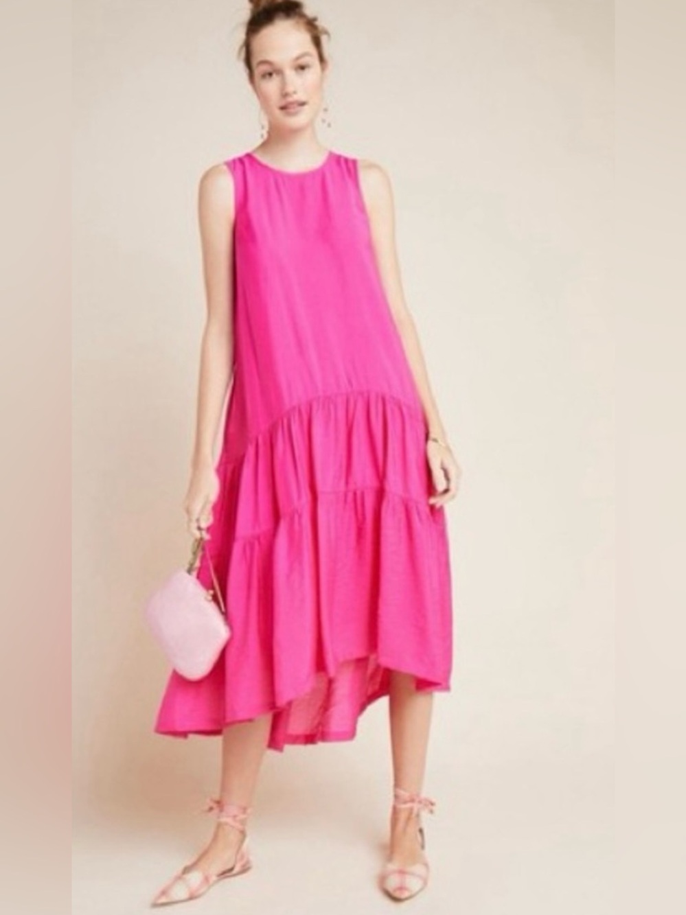 Maeve Anthropologie Marlene Tiered Maxi Dress Size S Pink